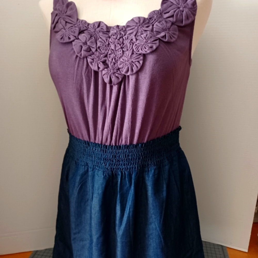 NWOT  Purple & Denim Scoop Neck Mini-Dress Size Sm.